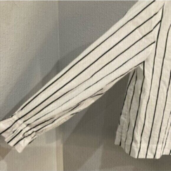 Zara Chic Contemporary Mock Neck Feminine Striped Office Long Sleeve Top - Picture 2 of 6